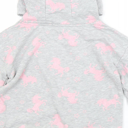 Primark Girls Grey Animal Print Cotton Pullover Hoodie Size 9-10 Years   - UNICORN