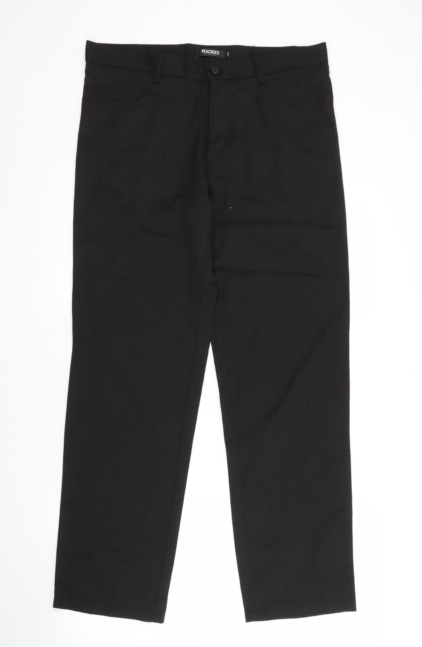 Peacocks Mens Black  Polyester Trousers  Size 32 in L30 in Regular