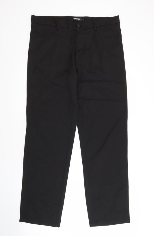 Peacocks Mens Black  Polyester Trousers  Size 32 in L30 in Regular