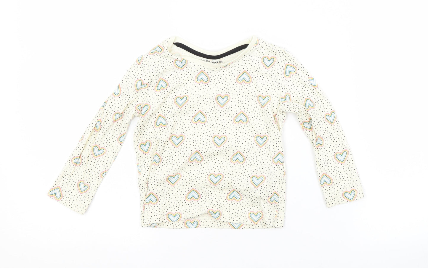 Primark Girls Beige Spotted Cotton Basic T-Shirt Size 12-18 Months Crew Neck