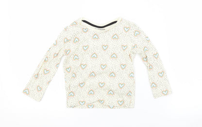 Primark Girls Beige Spotted Cotton Basic T-Shirt Size 12-18 Months Crew Neck