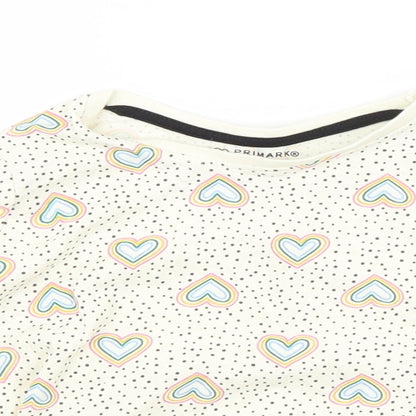 Primark Girls Beige Spotted Cotton Basic T-Shirt Size 12-18 Months Crew Neck