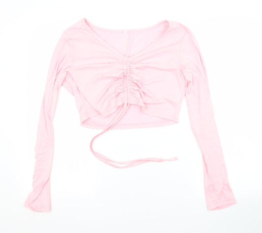 SheIn Womens Pink  Cotton Cropped Blouse Size M V-Neck