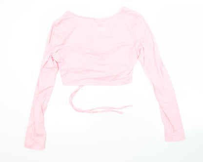 SheIn Womens Pink  Cotton Cropped Blouse Size M V-Neck