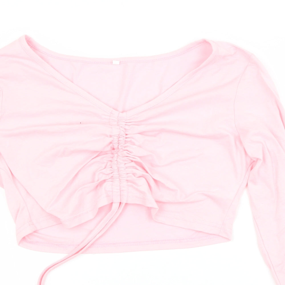 SheIn Womens Pink  Cotton Cropped Blouse Size M V-Neck