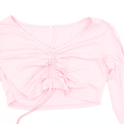 SheIn Womens Pink  Cotton Cropped Blouse Size M V-Neck