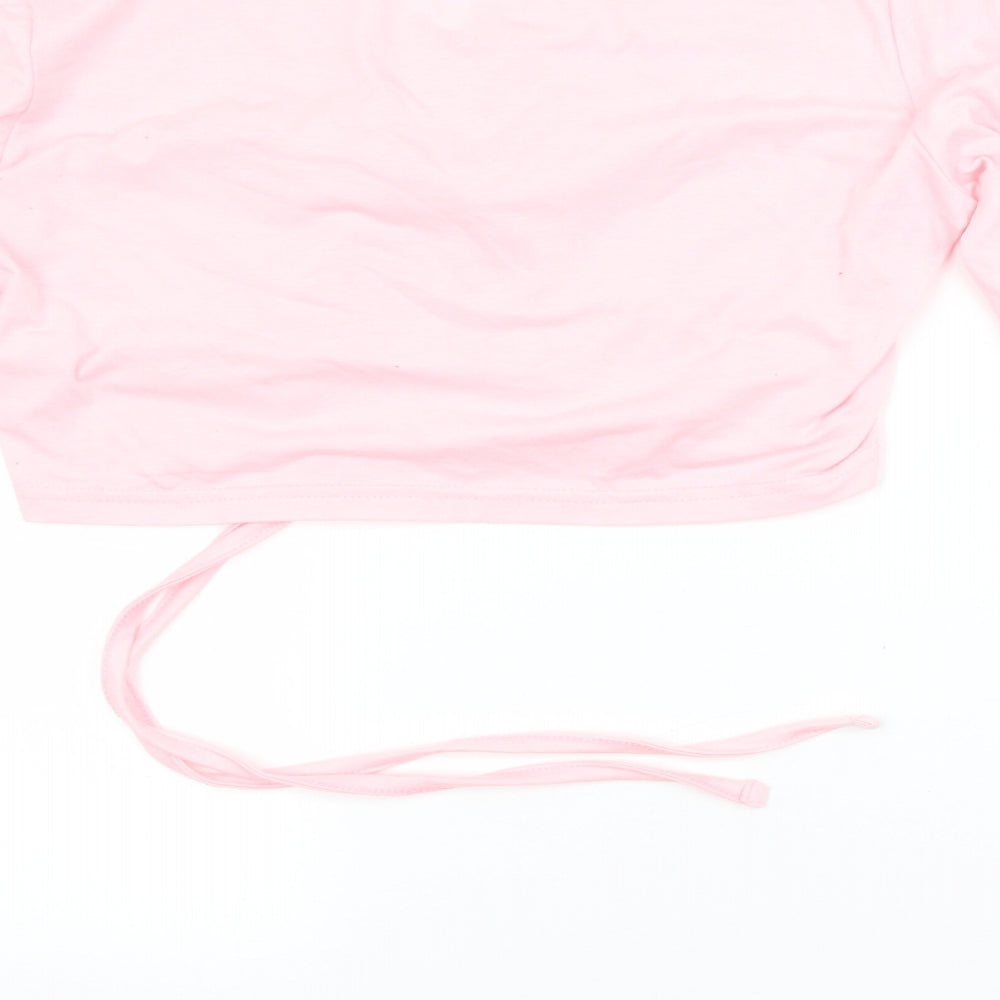 SheIn Womens Pink  Cotton Cropped Blouse Size M V-Neck