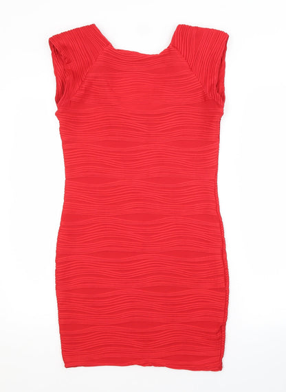 Preworn Womens Red  Polyester Pencil Dress   Scoop Neck