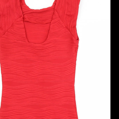 Preworn Womens Red  Polyester Pencil Dress   Scoop Neck