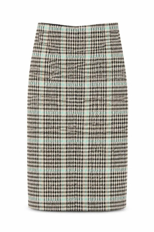 Front view of Stradivarius women’s beige check straight & pencil skirt, size S