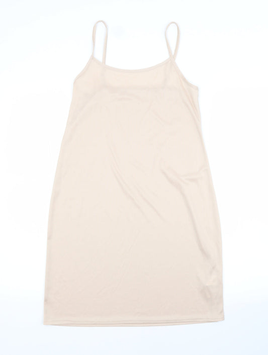 Primark Womens Beige Batik Polyester Slip Dress  Size 8 Scoop Neck