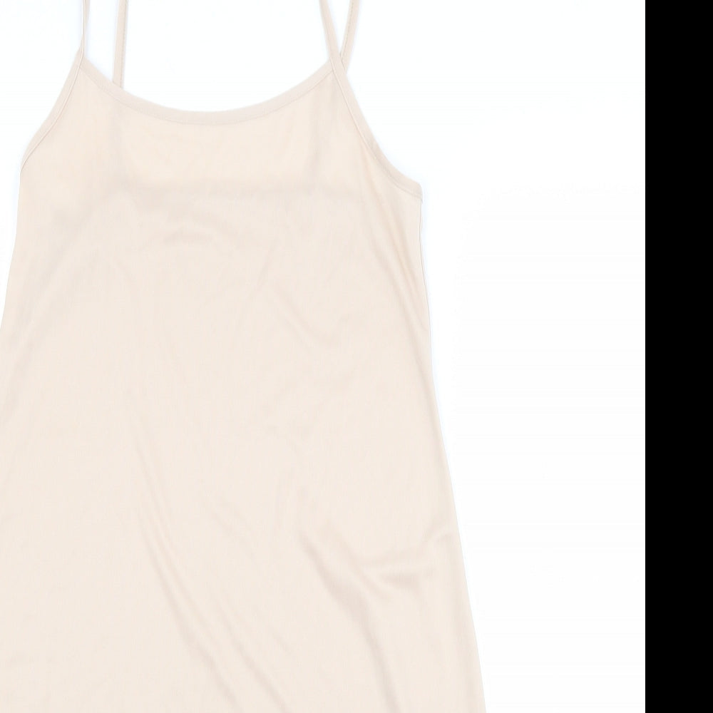 Primark Womens Beige Batik Polyester Slip Dress  Size 8 Scoop Neck