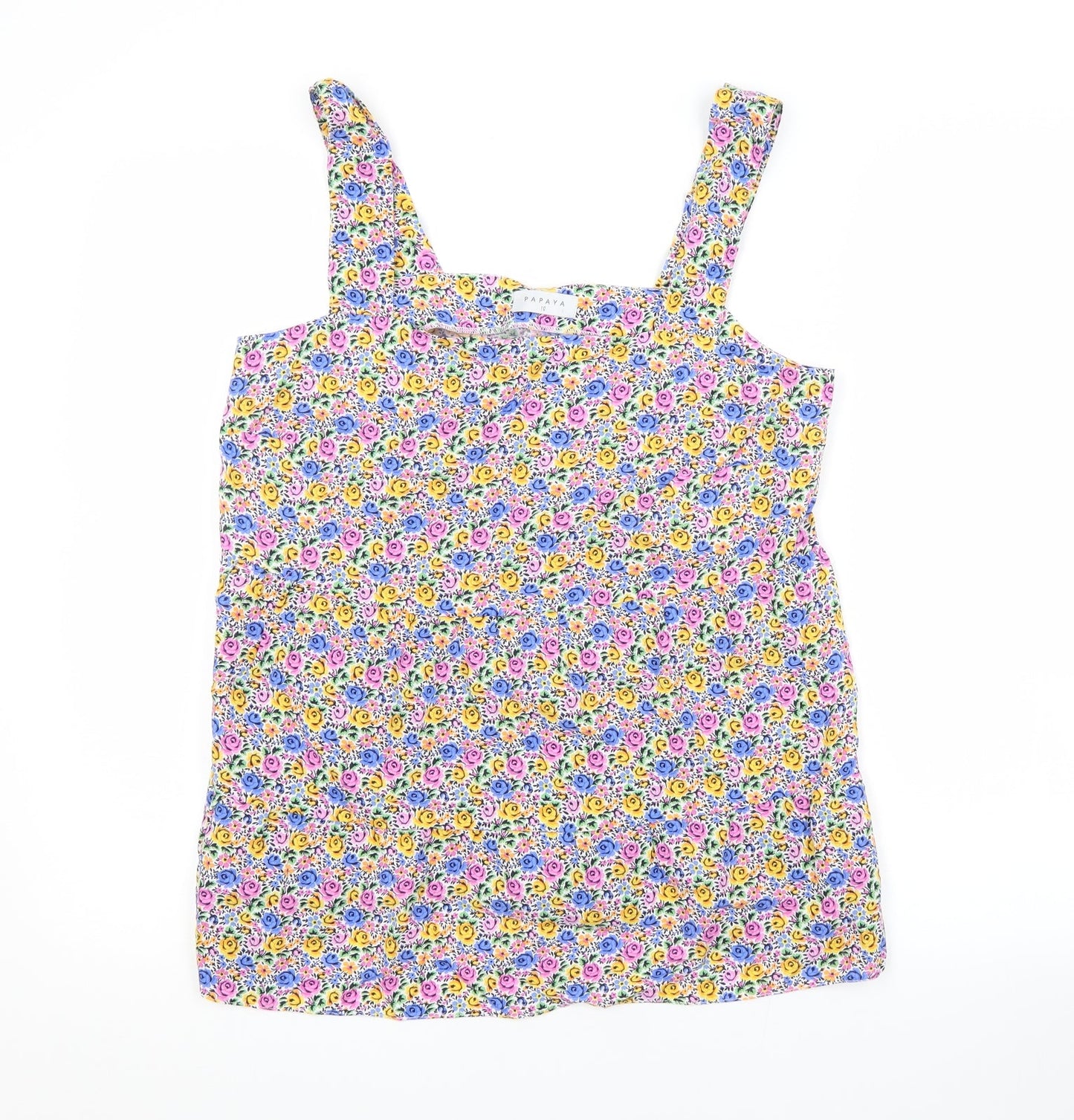 Papaya Womens Multicoloured Fair Isle Viscose Basic Blouse Size 10 Square Neck