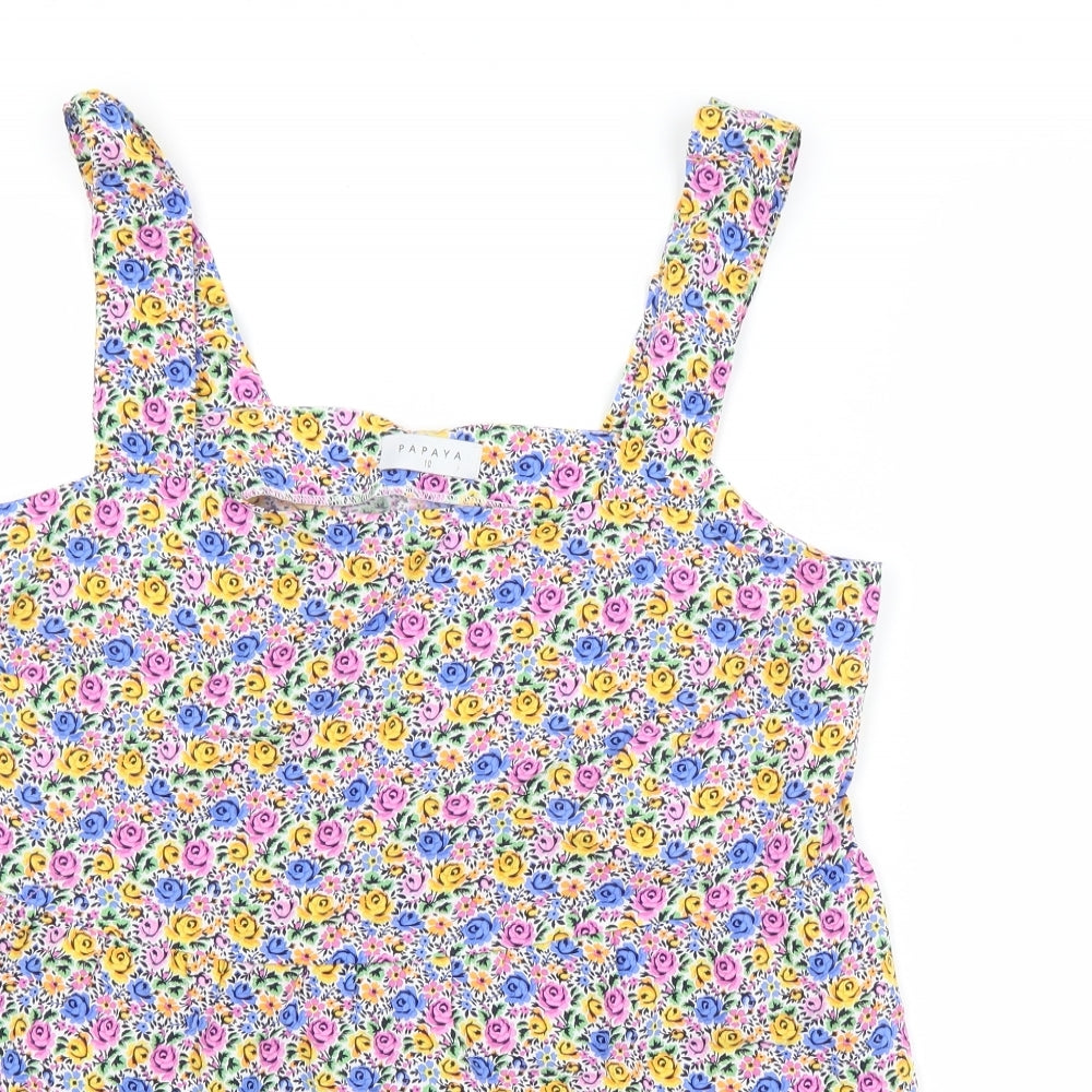 Papaya Womens Multicoloured Fair Isle Viscose Basic Blouse Size 10 Square Neck