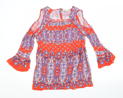 F&F Womens Red Argyle/Diamond  Basic Blouse Size 6 Scoop Neck