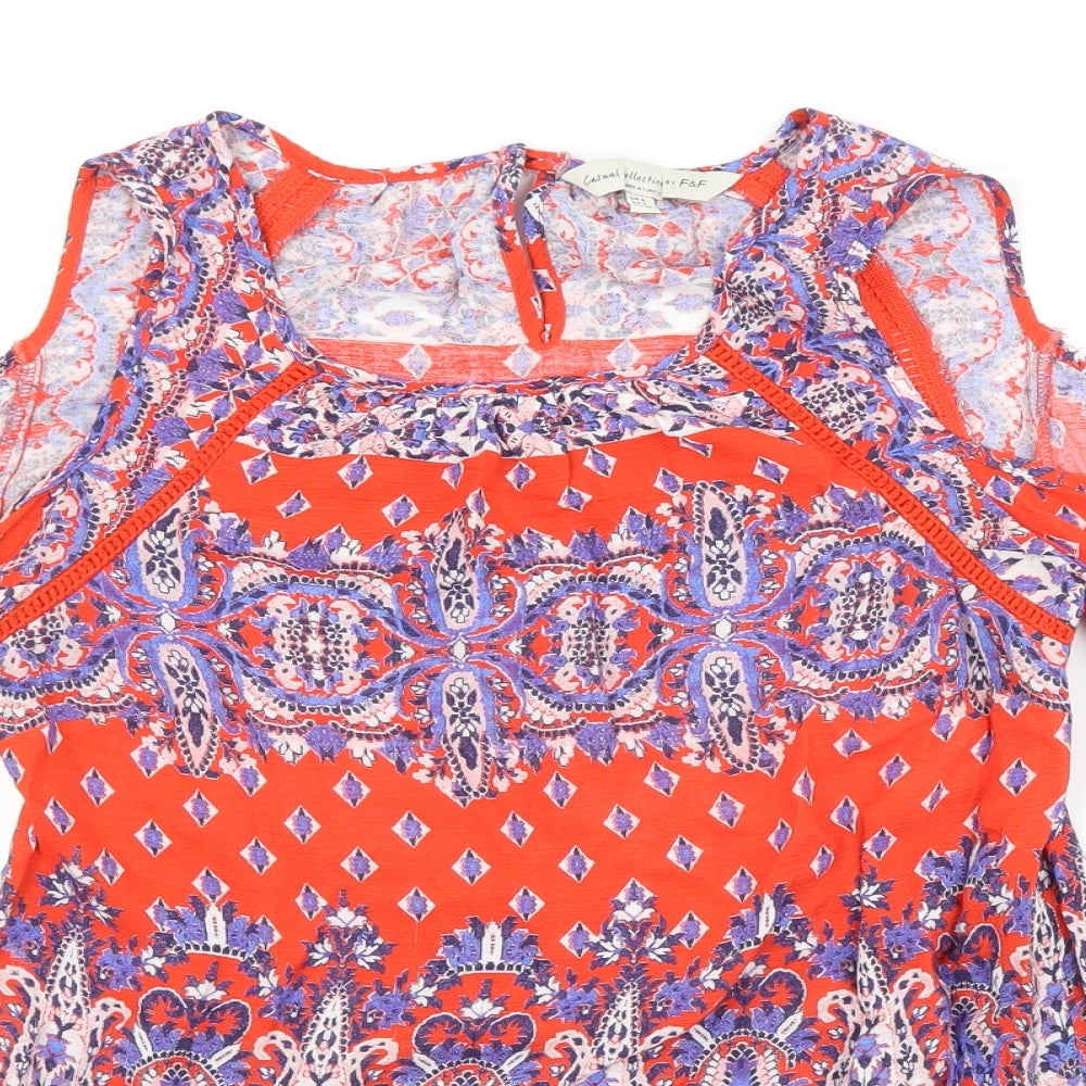 F&F Womens Red Argyle/Diamond  Basic Blouse Size 6 Scoop Neck