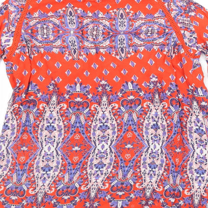 F&F Womens Red Argyle/Diamond  Basic Blouse Size 6 Scoop Neck