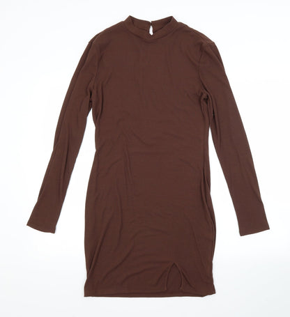 SheIn Womens Brown  Polyester Pencil Dress  Size L Crew Neck