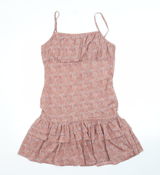 Boohoo Womens Pink Floral Polyester A-Line  Size 12 Square Neck