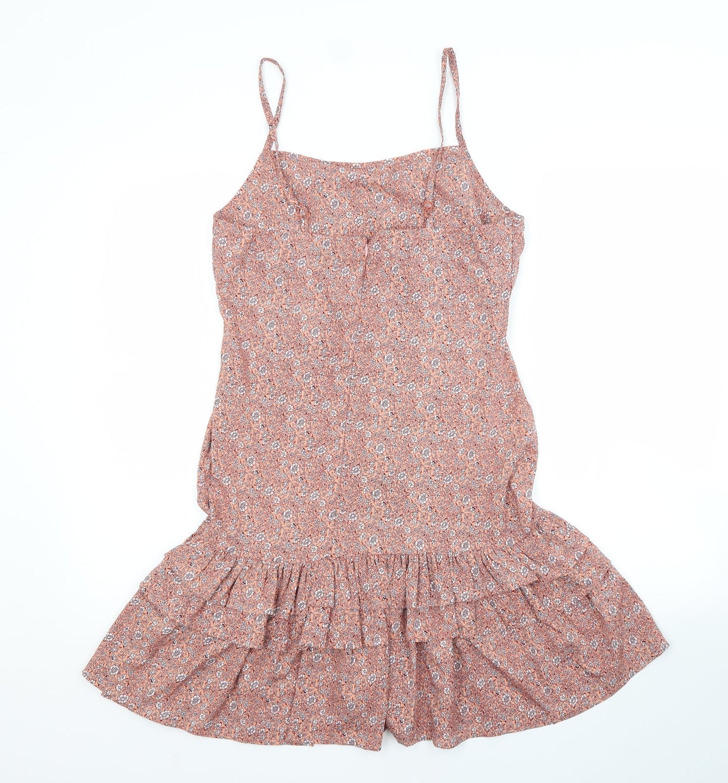 Boohoo Womens Pink Floral Polyester A-Line  Size 12 Square Neck