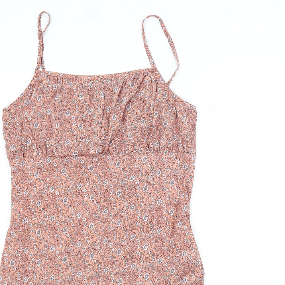 Boohoo Womens Pink Floral Polyester A-Line  Size 12 Square Neck