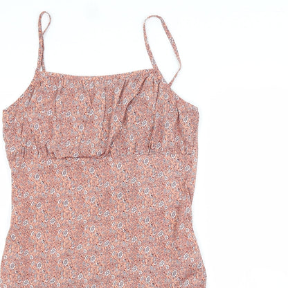 Boohoo Womens Pink Floral Polyester A-Line  Size 12 Square Neck