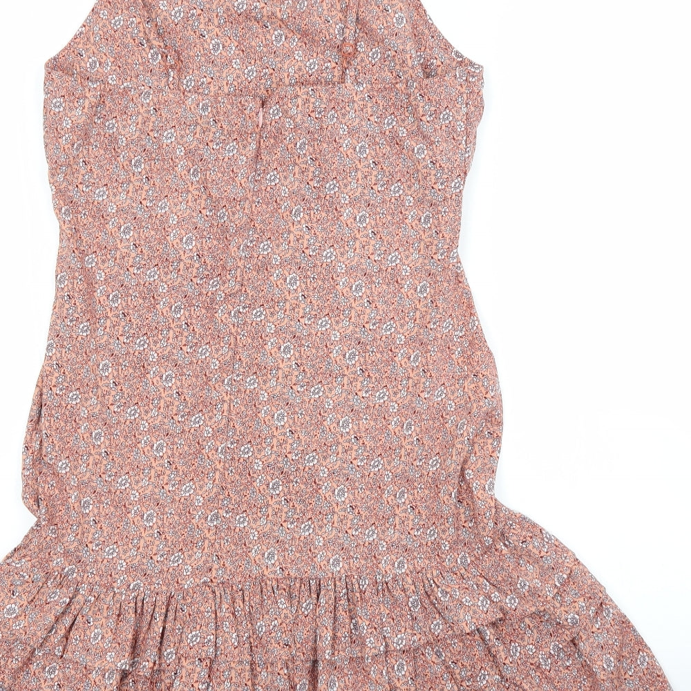 Boohoo Womens Pink Floral Polyester A-Line  Size 12 Square Neck