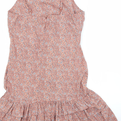 Boohoo Womens Pink Floral Polyester A-Line  Size 12 Square Neck