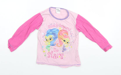 Preworn Girls Pink Solid Cotton Top Pyjama Pants Size 6-7 Years   - Reach beyond the Stars