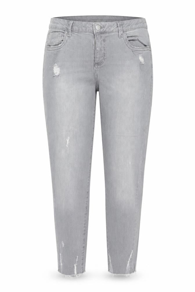 Front view of Denim & Co. women’s grey cotton straight jeans, size UK 14, 27-inch leg regular
