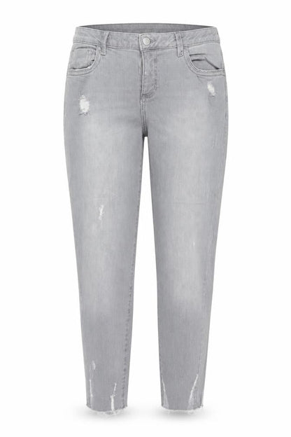 Front view of Denim & Co. women’s grey cotton straight jeans, size UK 14, 27-inch leg regular
