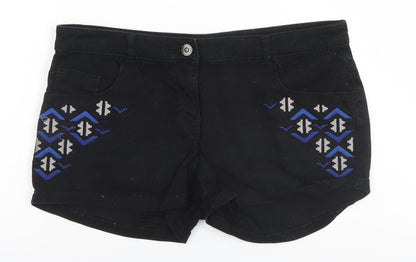 H&M Womens Black Geometric Cotton Cut-Off Shorts Size 10  Regular