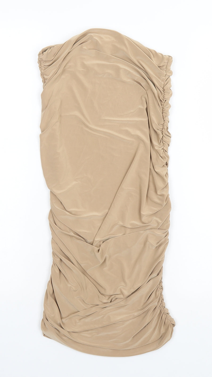 Boohoo Womens Beige  Polyester Pencil Dress  Size 10 Off the Shoulder