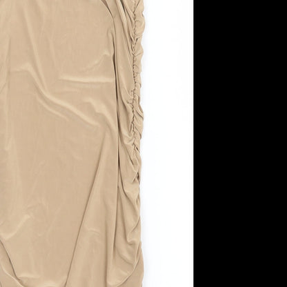 Boohoo Womens Beige  Polyester Pencil Dress  Size 10 Off the Shoulder