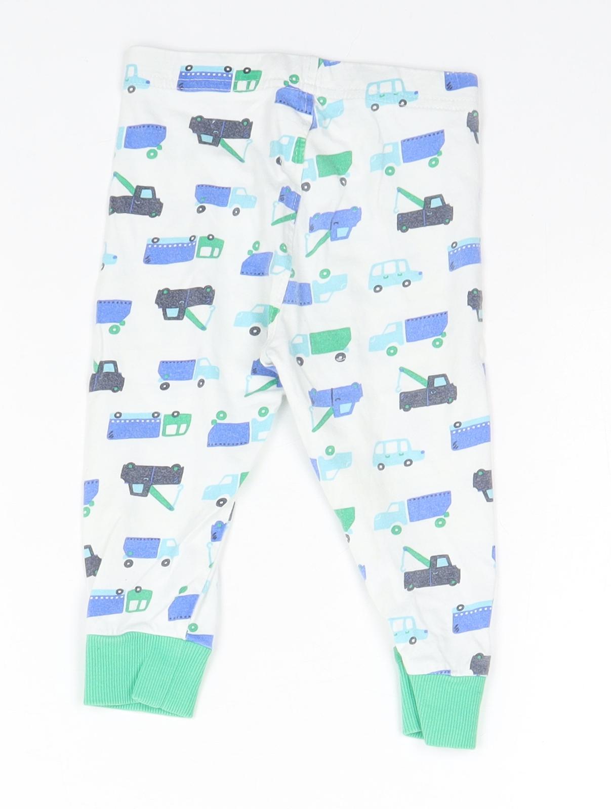 Mothercare Girls White Geometric Cotton Sweatpants Leggings Size 12-18 Months   - Cars and Trucks