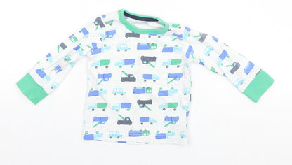 Mothercare Baby White Geometric Cotton  Pyjama Top Size 12-18 Months   - Cars and Trucks