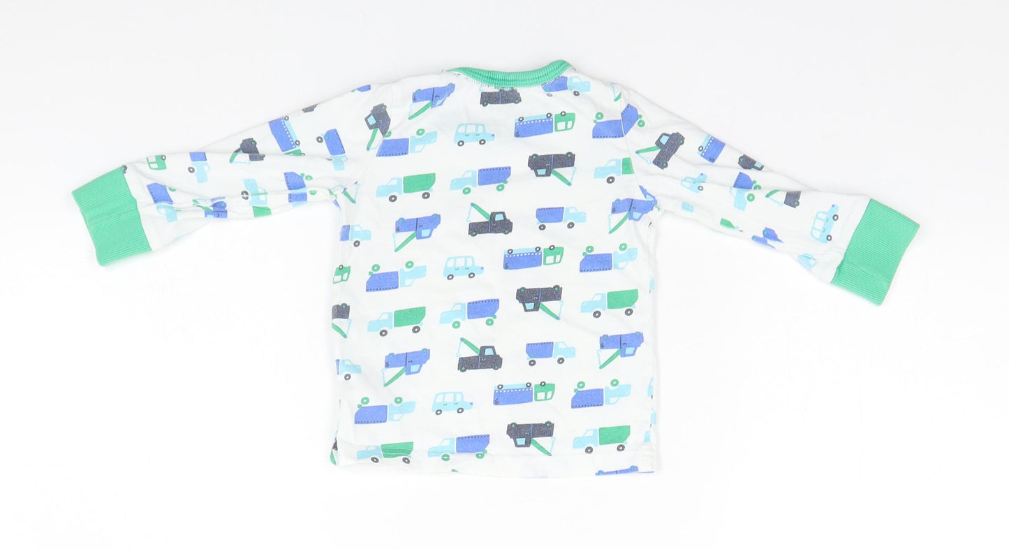 Mothercare Baby White Geometric Cotton  Pyjama Top Size 12-18 Months   - Cars and Trucks
