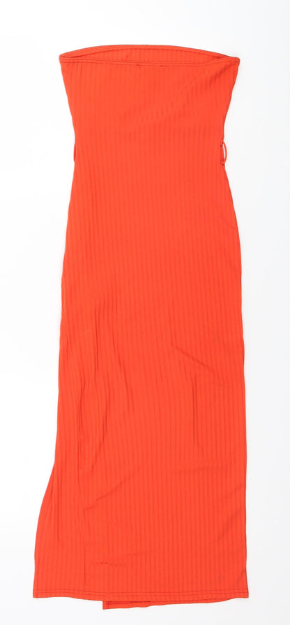 New Look Womens Orange Striped Polyester Pencil Dress  Size 6 Off the Shoulder