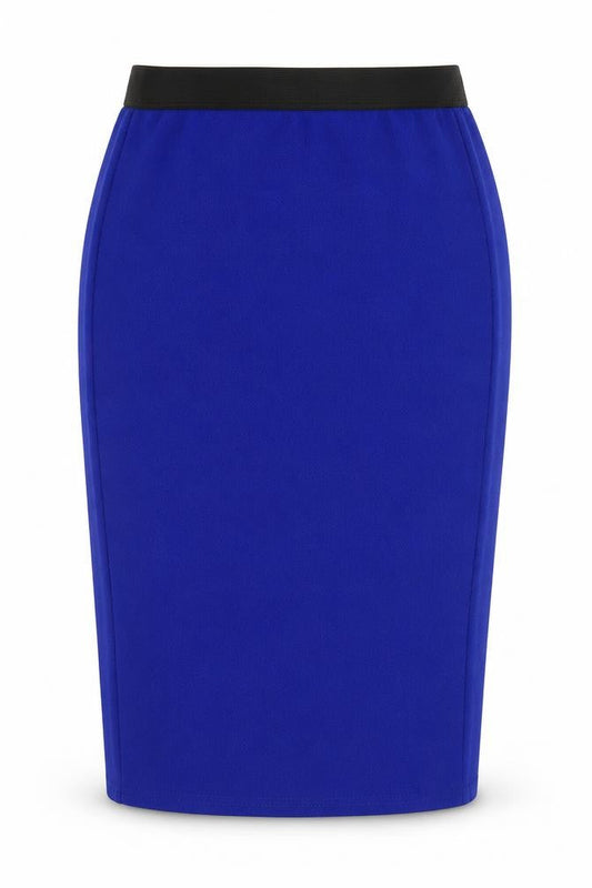 Front view of Select women’s blue polyester straight & pencil skirt, size UK 8
