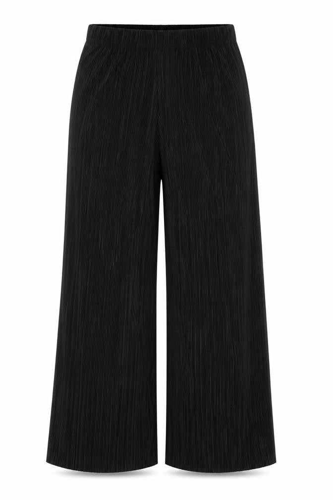 Front view of New Look women’s black striped trousers, size UK 6, 21-inch leg regular
