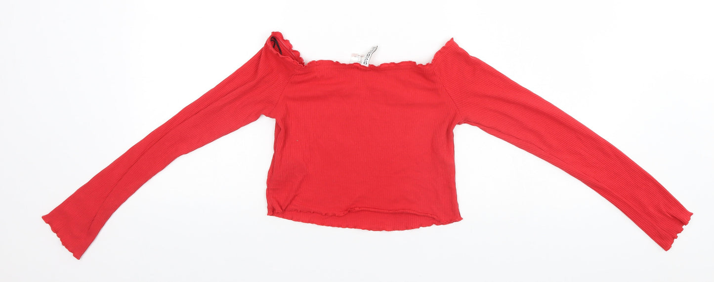 Womens UK Size S Divided Red Basic T-Shirt