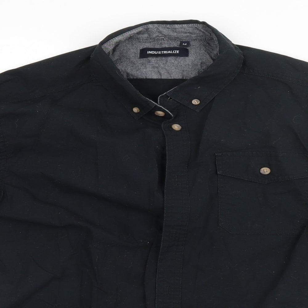 Mens UK Size M Industrialize Black  Button-Up Long Sleeve Casual Shirt