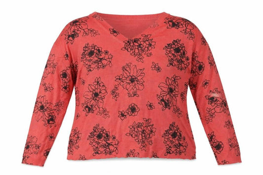 Front view of Marks & Spencer women’s pink v-neck floral acrylic jumper, size M