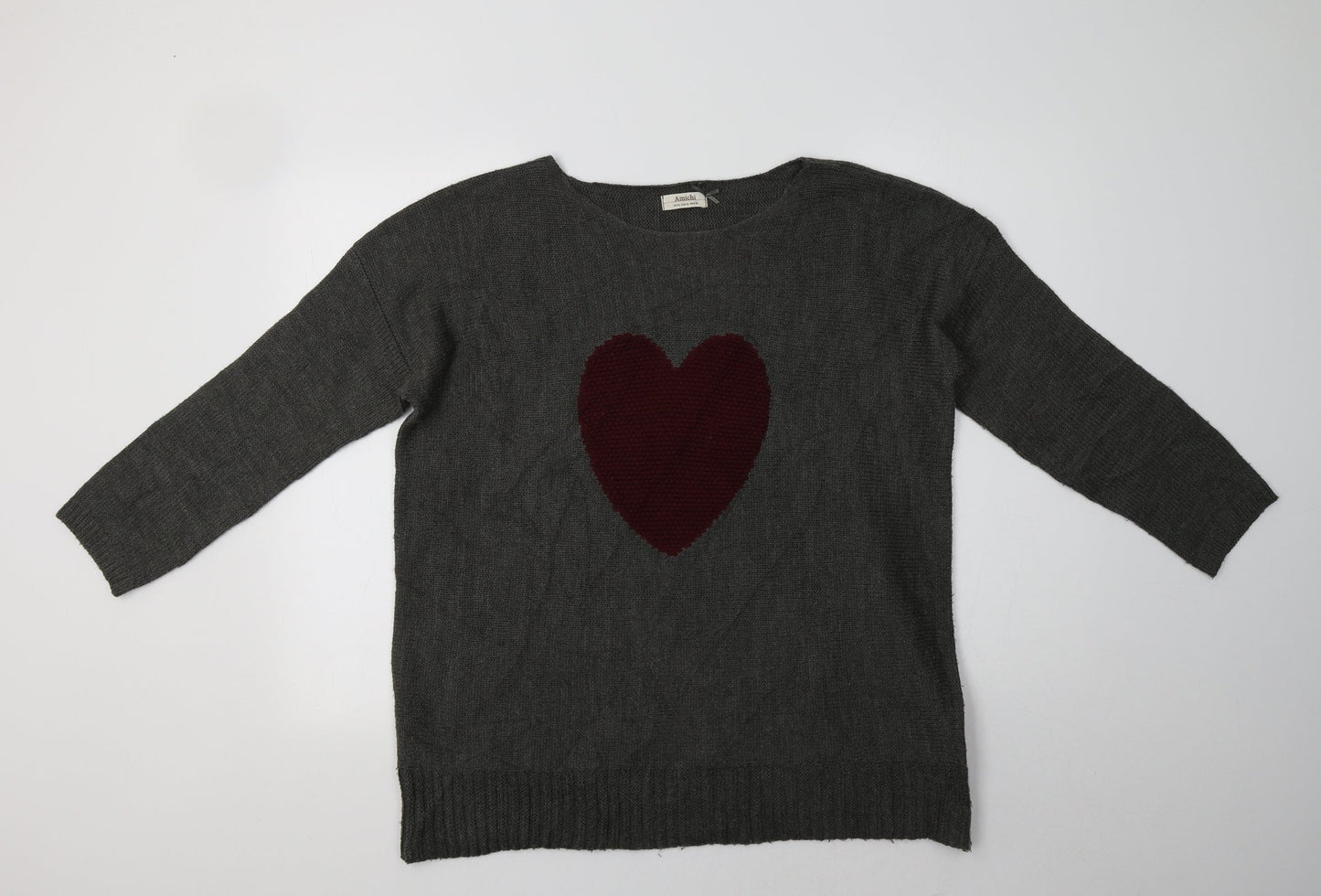 Amichi Womens Grey Round Neck  Acrylic Pullover Jumper Size XL
