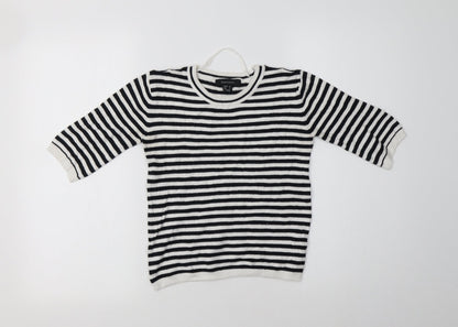 Primark Womens White Crew Neck Striped Viscose Pullover Jumper Size 10