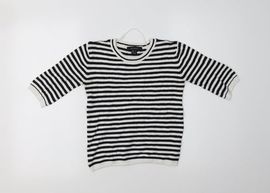 Primark Womens White Crew Neck Striped Viscose Pullover Jumper Size 10