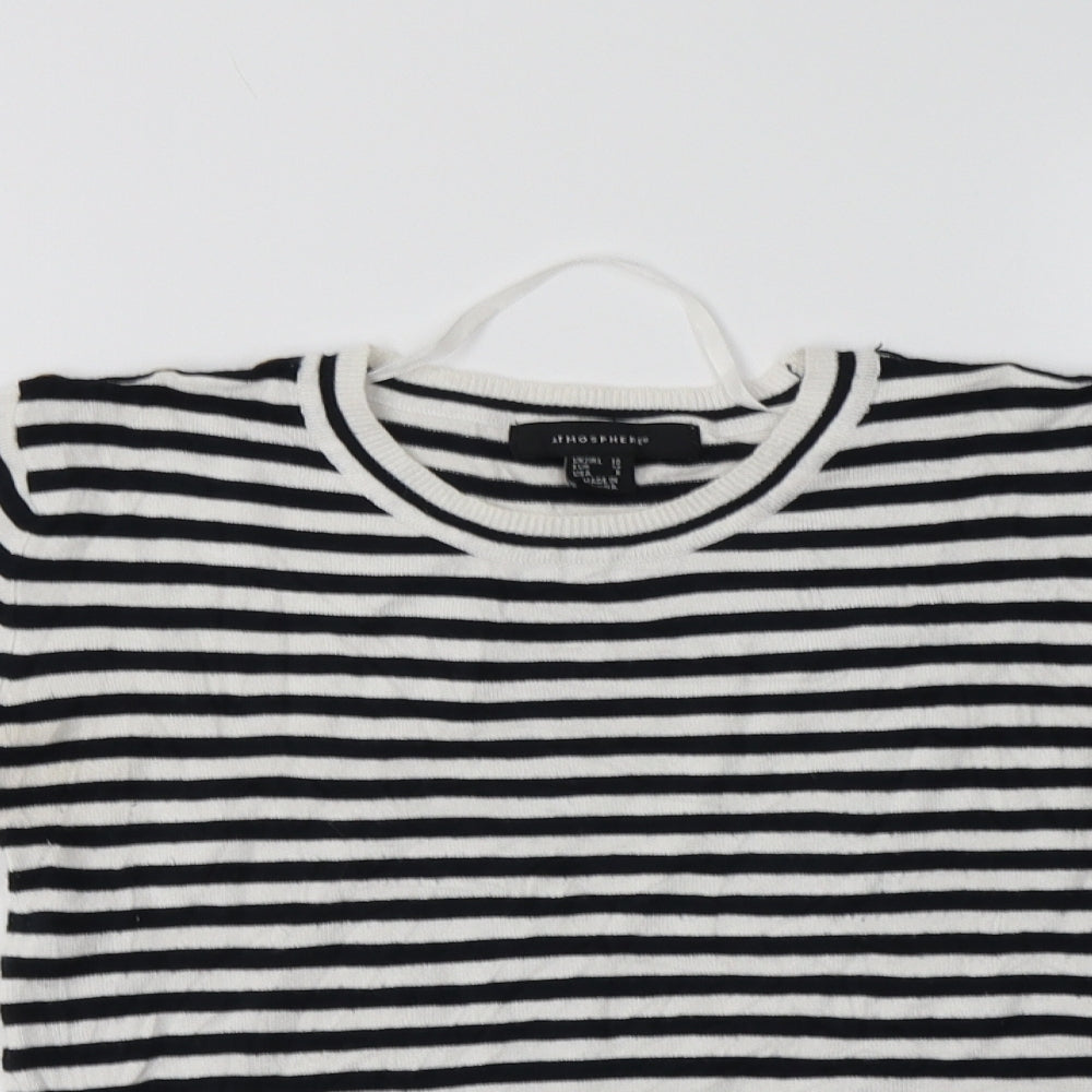 Primark Womens White Crew Neck Striped Viscose Pullover Jumper Size 10