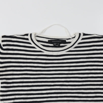 Primark Womens White Crew Neck Striped Viscose Pullover Jumper Size 10