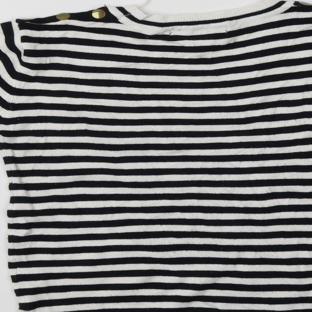 Primark Womens White Crew Neck Striped Viscose Pullover Jumper Size 10