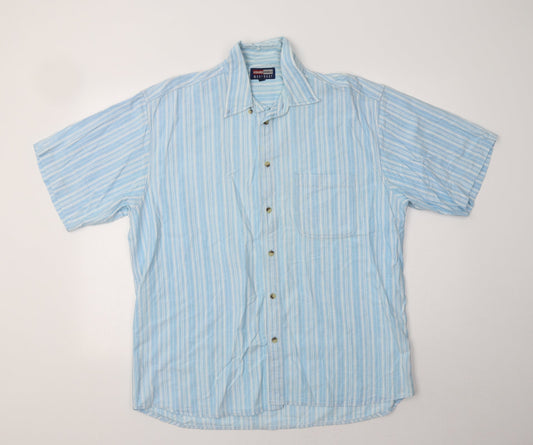 Armando Mens Blue Striped Cotton  Button-Up Size L Collared